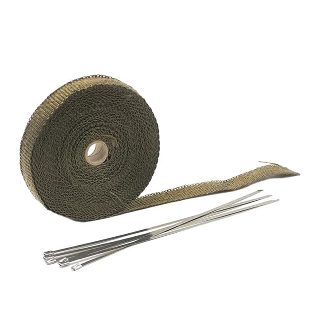 Benda Termica Per Scarico Marmitta 5/10/15/20M Nastro Termico di Scarico Moto Wrap Collettore Isolamento Rotolo Resistente Con Lacci In Acciaio(2.5x20m titanium)
