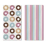 Croar Donut Theme Kitchen Dish Towels Set of 2, Sweet Dessert Pink Blue Stripes Drying Hand Towel Baking Cooking Cloth, Farmhouse Bakery Pantry Home Decoration 18'' x 26''