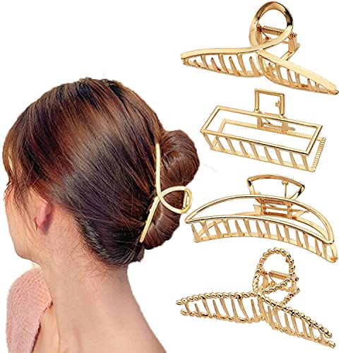 Grande pince à cheveux en métal, antidérapantes, pour femmes et filles, accessoires de coiffure tendance pour femmes et filles (doré)