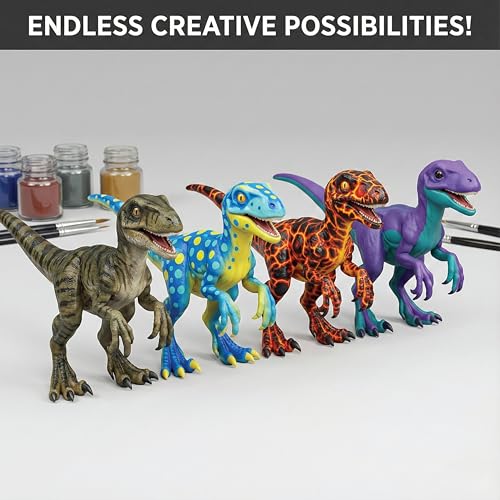 Image of Unscroo DIY 3D Model Painting Kits - Dinosaurs, Ice Age Animals & Unicorns - 3D Printed Art & Craft Hobby Gift for Kids, Teens & Adults - Return Gift Sets (Velociraptor Single)