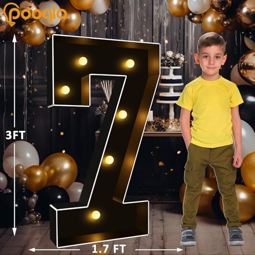 Image of Pooqla 3FT Marquee Light Up Numbers 7 for 7th 70th Birthday Decorations | Black LED Marquee Numbers Party Backdrop, 3 Feet Large Mosaic Numbers 7th 17th 70th Anniversary Birthday Gift for Boys Men