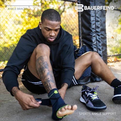 BAUERFEIND Sprunggelenkbandage „Ankle Support“ Unisex, 1 Sprunggelenk Bandage für Sport wie Fußball, Fitness und Joggen, Kein Umknicken durch Knöchelbandage, Schwarz, M