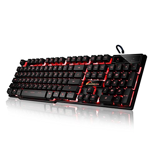 Moobom DB-A8 Teclado de Juego de sensación mecánica, 3 Colores retroiluminada LED USB Teclado de Juegos con Cable Negro