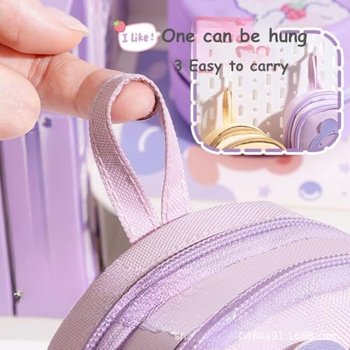 Image of Premium Canvas Pencil Case Hang able 6 Layer with 3 Compartment Cute Aesthetic Pencil Case Large Capacity Pencil Pouch for Kids (Cute Rabbit - Purple)