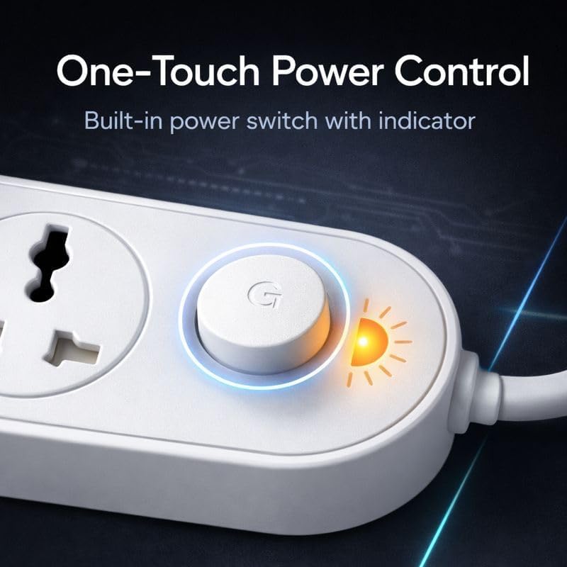 Heavy Duty 4 Socket Extension Board with Master Switch, 6A 250V Power Strip, Pure Copper Wiring, Universal Safety Shutter Sockets, 1.5 Meter Thick 6mm Power Cord for Home, Office & Appliances