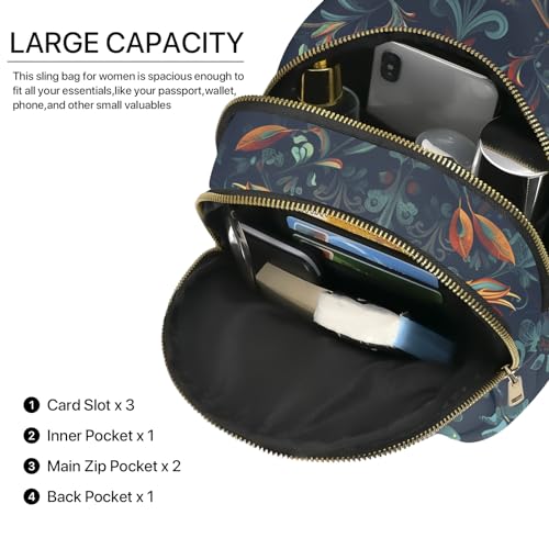 Leather Sling Bag Small Crossbody Backpack Travel Shoulder Pack Hiking Adjustable Chest Daypack for Women3