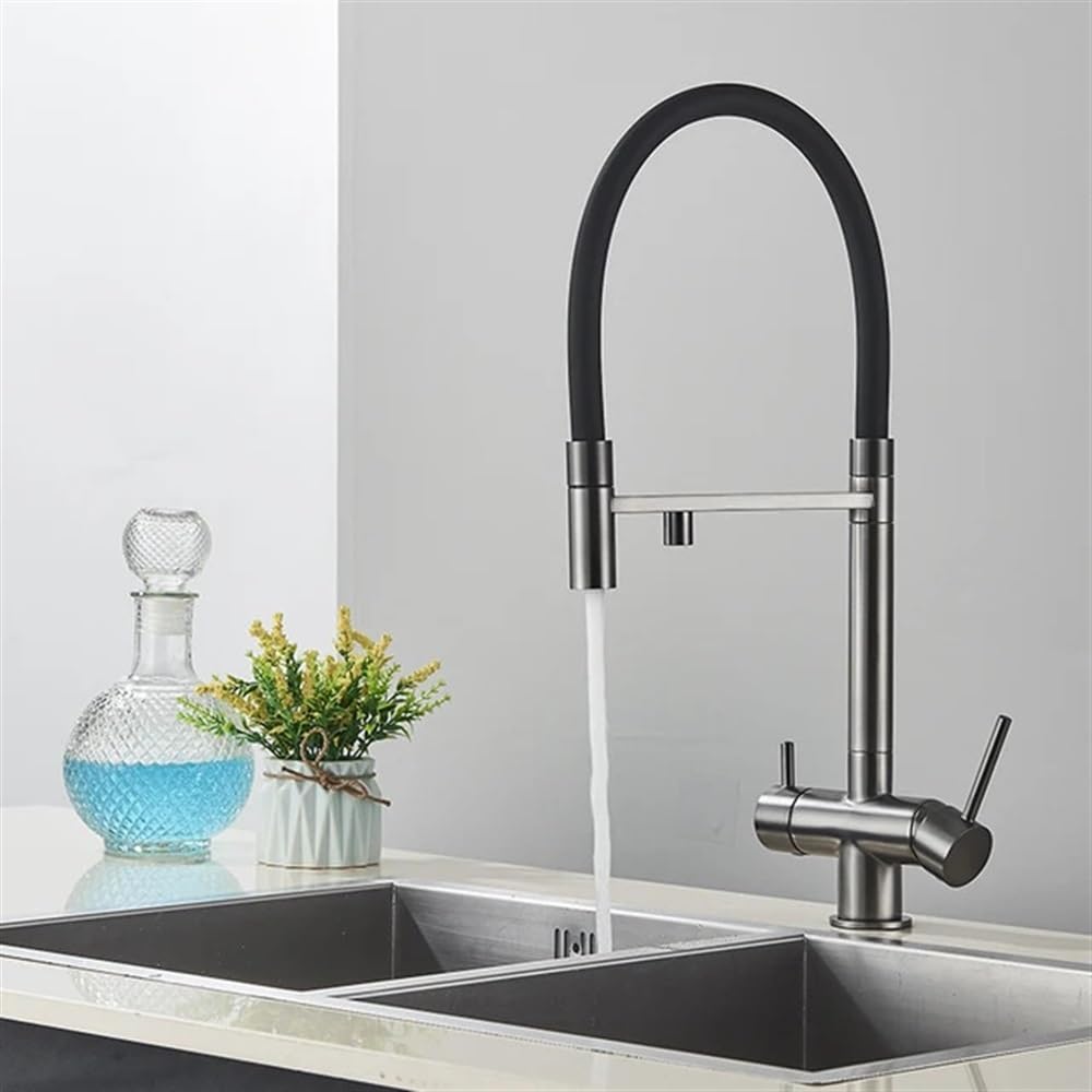 SnamicE Kitchen Tap Kitchen Sink Faucet, Deck Mount 360° Pull Out Spout Purification Cold Hot Water Mixer Tap,Grey