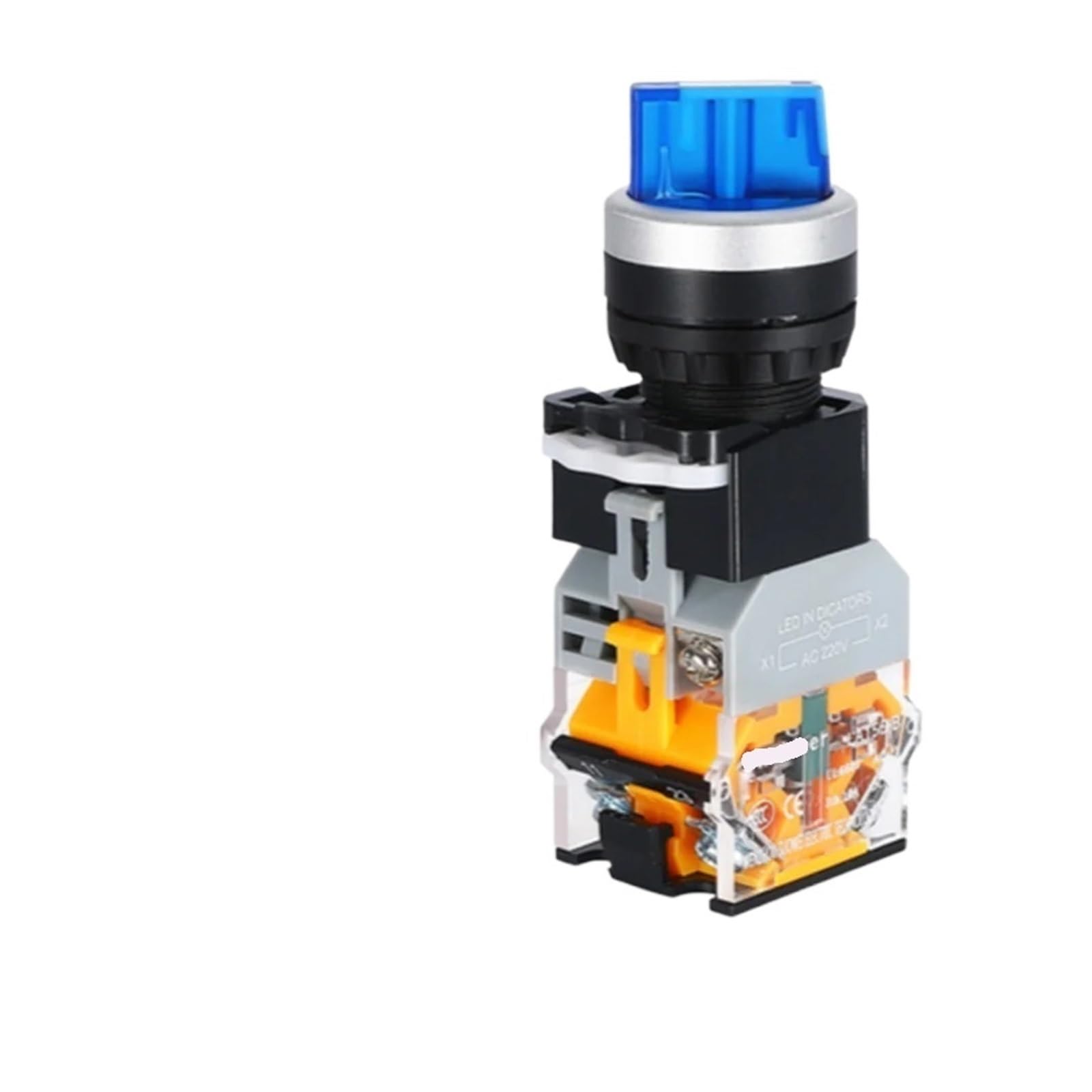 ON OFF, azul con interruptor de luz, interruptor selector, interruptor de transferencia de 2 posiciones, interruptor LED de 22mm, adecuado for panel redondo tipo 10A(1NO1NC,2 WAY SELF RESET_220V)