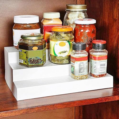 Image of VASIL MART Wood 3 Tiered Spice Rack, 3 Tier Spice Organizer for Cabinet or Kitchen, Stand For Cabinet /Cupboard (White)