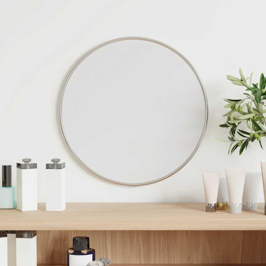Lustro ścienne, srebrne, okrągłe, średnica 30 cm, ze szkłem i ramą z PCW, lustro wiszące do łazienki, korytarza, sypialni, garderoby i salonu, przezroczyste lustro dekoracyjne z naturalnym