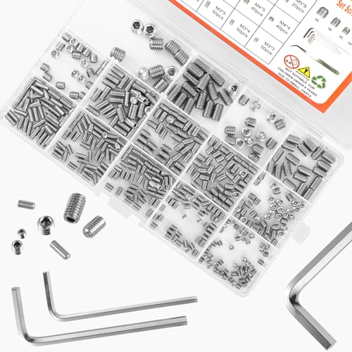 Hapric D8895K-11-N 485 Pcs 14 Size Set Screw Assortment Kit M3/M4/M5/M6/M8 Head Socket Hex Metric Set Screws Assortment Kit 304 Stainless Steel Cup-Point Screws thumb #6