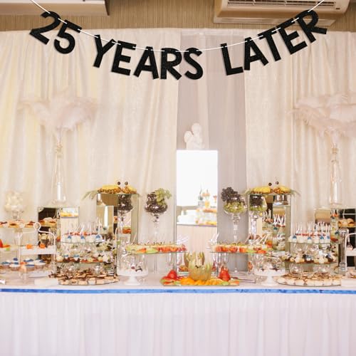 Image of 25 Years Later Banner - Quarter Life Crisis Decor, Cheers to 25 Years, Happy 25th Birthday Anniversary Party Decorations Black Glitter