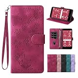 laddutoi FOR f52b ケース f-52b ケース 手帳型 かわいい 猫柄 軽量薄型 スタンド機能 耐衝撃 カード収納 高級PUレザー タッチ快適な スタイリッシュでかわいい猫柄 防塵 高質感 財布型 さくらと猫ーレッド