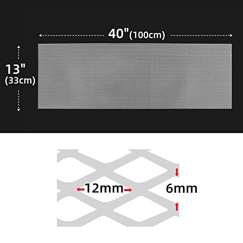 Image of AggAuto Universal 40 inchx13 inch Car Grill Mesh - Aluminum Alloy Automotive Grille Insert Bumper Rhombic Hole 6x12mm, One of the Most Multifunctional Shape Grids White