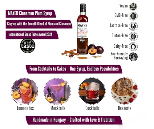 Image of Mayer Premium Cinnamon Plum Syrup - Award-Winning, All-Natural, Vegan, Gluten-Free, Made with 100% Real Fruits, (16.9oz), Perfect Coffee Syrup & Cocktail Syrup, No Artificial Additives (1 Pack)
