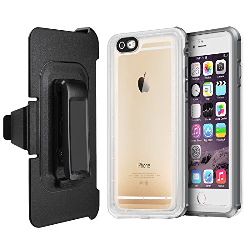 EONFINE Waterproof Case for iPhone 7/8 Plus Case, Clear Protective Case IP68 with Touch ID Belt Clip Ultra Slim Shockproof Case for iPhone 7/8 Plus 5.5 inch(Gray+Transparent)