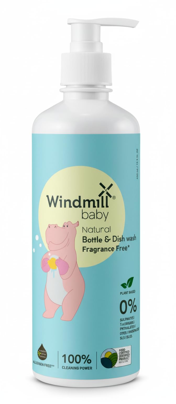 Windmill baby Hypoallergenic Nautral Baby Bottle Cleanser, Fragrance Free, USDA Certified, for Teats, Milk Bottles, Pump Parts and more - 450ml