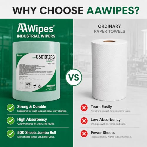 Image of AAwipes Cleanroom Wipes Roll, 10x12 inch 500 Sheets Green, Cellulose Polyester | Low-Lint, Highly Absorbent, Surface Cleaning, Lab & Industrial Applications