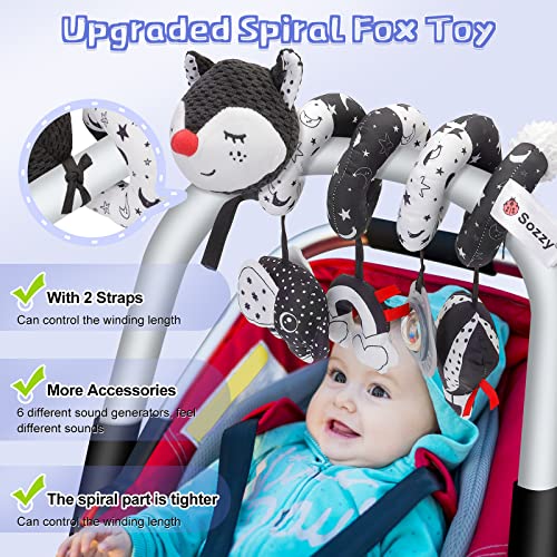 Image of Car Seat and Stroller Toys - Black and White Car Seat Toy High Contrast Baby Toys, Baby Plush Spiral Activity Toy for Crib Mobile, Newborn Sensory Toy Best Gift for 0 3 6 9 12 Months Infants