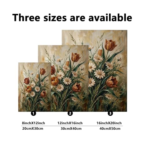 Lienzo botánico tradicional de crisantemo y hierba verde de primavera, decoración de pared 6