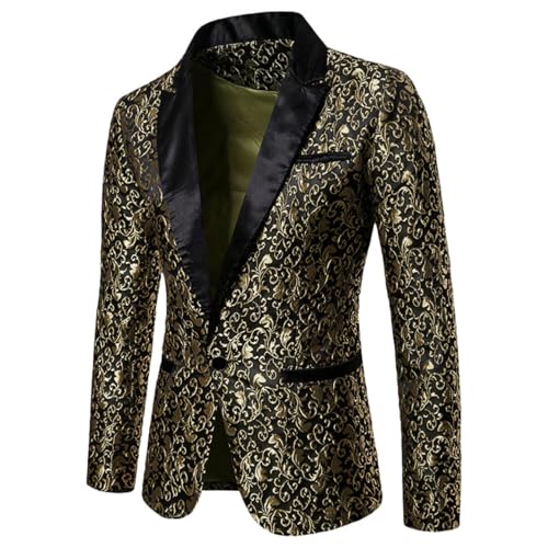 Men's Spring Summer European American Lapel Gold Stamped Print Performance Blazer