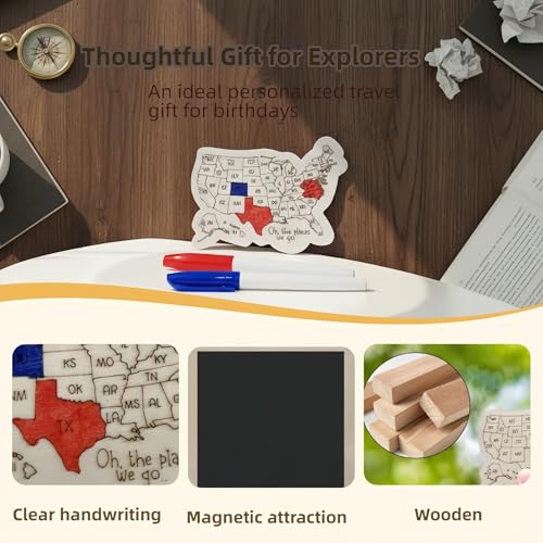Imán decorativo para refrigerador USA Travel Map de madera miniatura 2