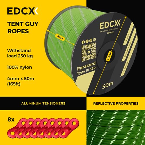 Reflective, Guy Ropes with Aluminum Alloy Tensioner, Nylon Tensioner Cord for Tent Tarp, Camping, 4mm (30m, 50m)+Spanners - Image 2