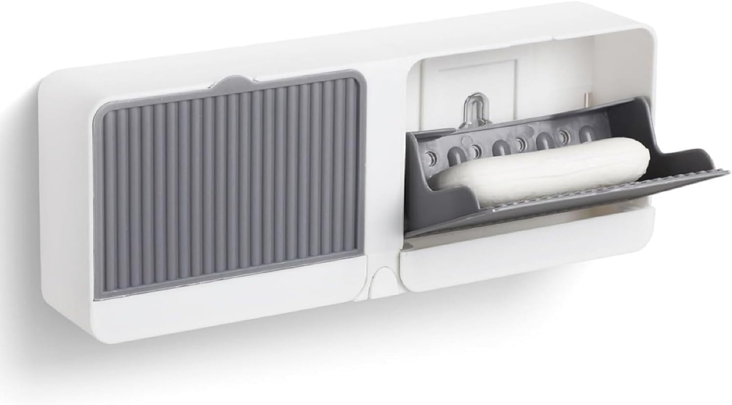 RERANT Wall Mounted Soap Holder Box with Lid and Pull-Out Drain Tray, Adhesive Wall Installation Soap Case with Hook, Bathroom Bar Soap Storage Organizer Unit (Pack of 1)-image-16
