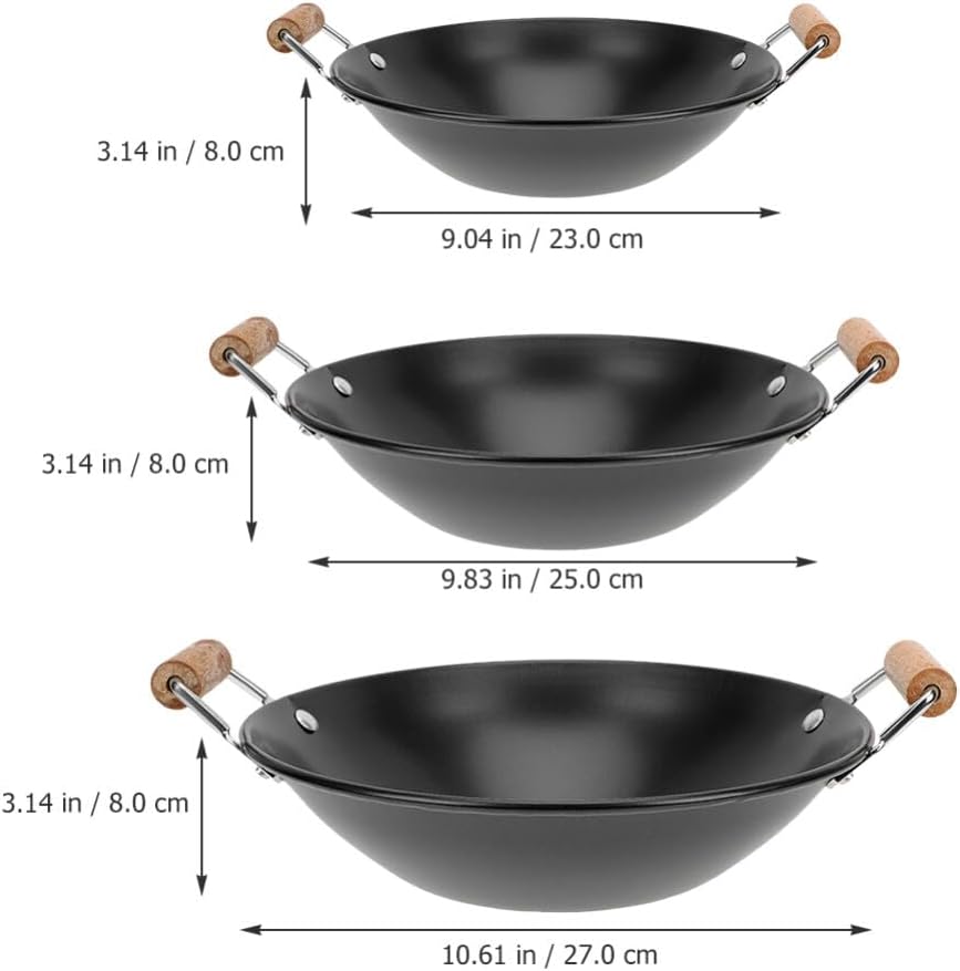 Kichvoe 3pcs Household Cooking Pots Hot Pot with Wooden Handles for Noodle Cooking and Seafood Easy to Clean for Home and Take-out Meals