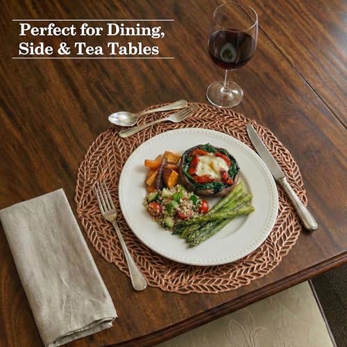 Image of Kuber Industries Leather Round Table Mats Set of 6 | Washable Placemat /Dining Table Mat for Wedding and Family Functions | Leaf Design - Copper