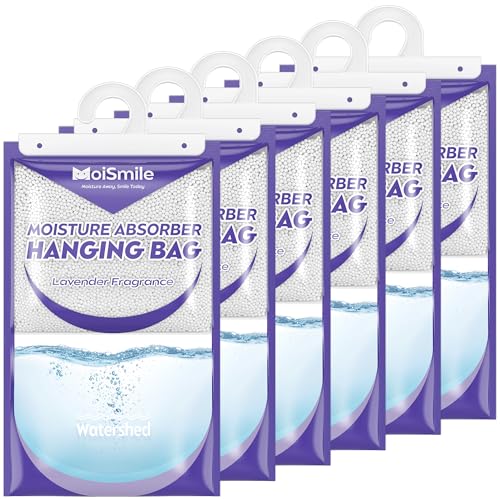 Image of Large Capacity Moisture Absorbers, 17.5oz., Lavender Scent Closet Dehumidifier Bags, Odor Eliminator & Humidity Absorber, Humidity Packs for Bathroom, Bedroom, Basement, Car, RV & Boat, 6 Pack
