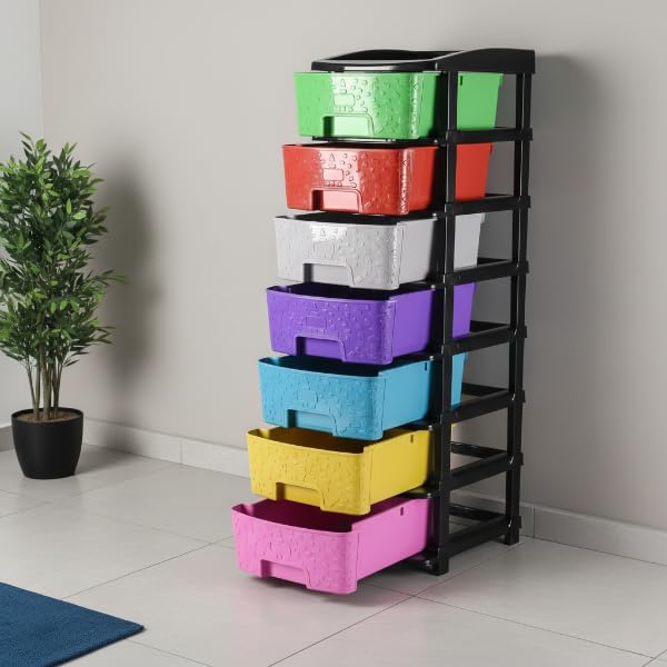 Image of KITCHIVO Plastic Modular Drawer Storage Chest Of Drawers Organizer Storage Box, Large Stomo Racks For Multipurpose Anti-slip Shoes Organizers (Stone & Multi, 7 Layer)