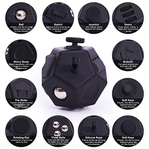 Image of UOOEFUN Mini Fidget Toys, Cool Black 12 Sided Fidget Cube for Kids Adults with Anxiety ADHD Autism and Relief Stress (Pure Black)