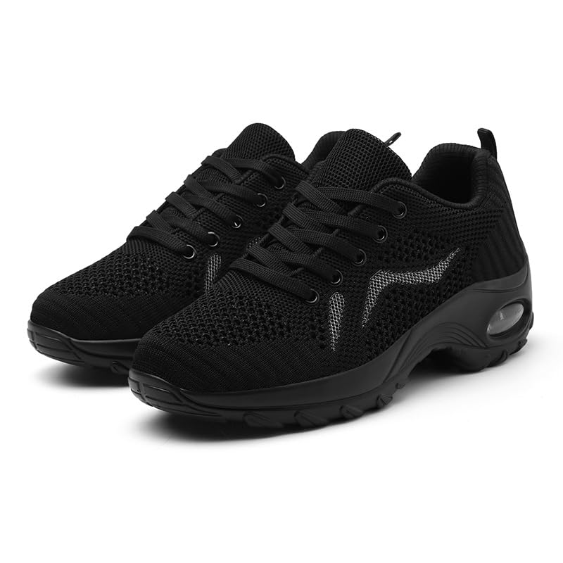 Image of DLWKIPV Womens Walking Running Shoes Tennis Slip On Sneakers Gym Workout Sport Lightweight Breathable Mesh Comfortable Casual Black Size 9