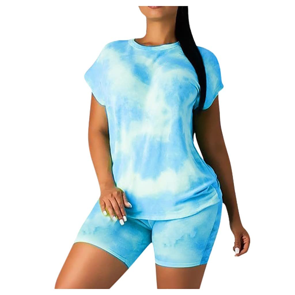NUSGEAR 2023 Conjunto Dos Piezas Mujer Casual Camiseta manga corta y Pantalones corto leggings Verano Deportivo gym Jogging Fitness Traje Yoga Slim Fit Conjunto Moda Tie Dye Cómodo Casa Chandal