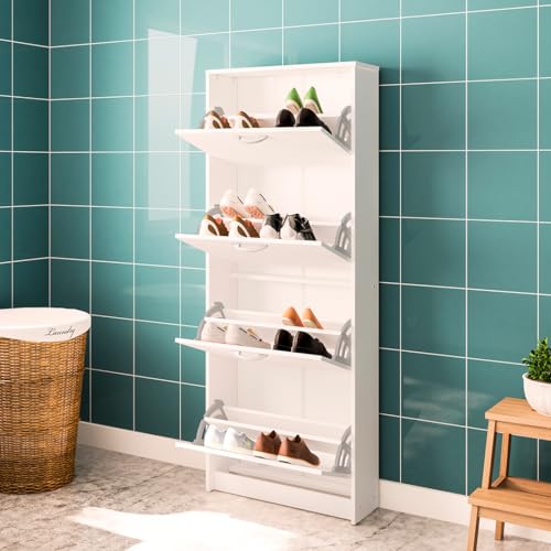 Opiniones de Zapateras de madera para closet comprados en linea. 49 MOBI Zapatera para Closet de Madera Palmira - Almacenamiento para 16 Pares de Zapatos - 4 Espacios Color Blanco - Largo 62cm x Alto 167cm – Organizador