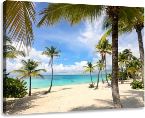 Wall Art Canvas decor Prints Painting Coconut Palm Beach Isla Catalina Republica Dominicana Nature Pictures Framed for Living Room Bedroom Kitchen Home and Office24x32in
