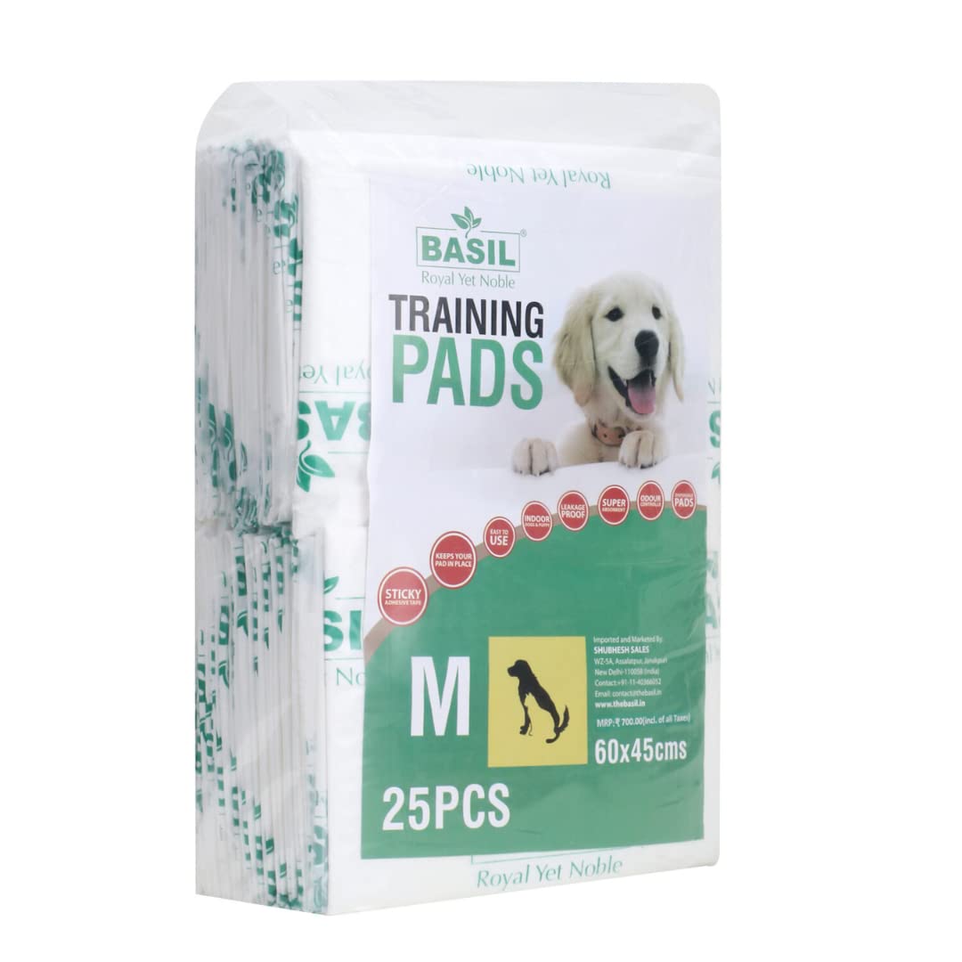 Basil Dog and Puppy Pee Pads with Leak-Proof Quick-Dry Design, Heavy Duty Absorbency, Medium (45 x 60 Cms) - Pack of 25 (B08953WVDV) Amazon Price History, Amazon Price Tracker