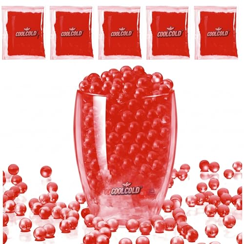 Image of COOLCOLD Gel Blaster Refill Ammo - 50,000 Rounds of 7-8mm Non-Toxic Water Beads for Gel Guns - Safe for Adults 15+ - Transparent Blue Gel Bullets - Pack of 5 - Also Ideal as Home Decor Vase (Red)