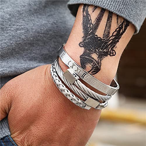 ToneGrip Conjunto de 3 pulseiras personalizadas com pulseira de aço de titânio, multicamadas, com fe