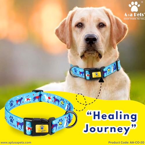 Image of A+a Pets' Healing Journey' Collar for Dogs & Cats | Waterproof Adjustable for All Breeds (Blue, M)