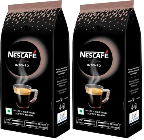 Image of Nescafe Intenso Whole Roasted Coffee Beans, Arabica and Robusta Blend, 1kg, Bag (Pack of 2)