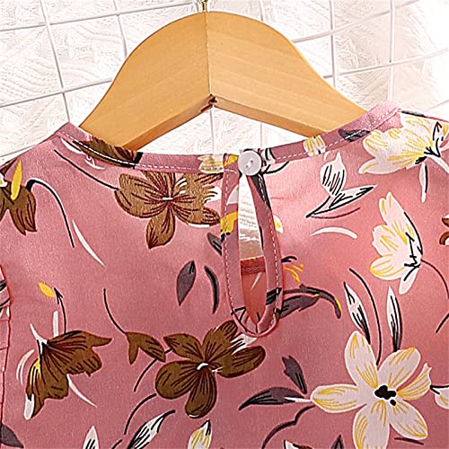 Lykmera Camiseta infantil com estampa de flores com babados e manga voadora para meninas curtas de c
