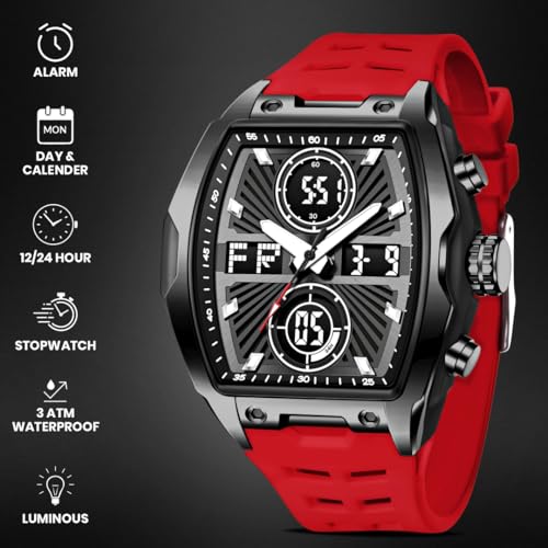 Image of V2A Impact-KUBIX 5410 Analog-Digital Watch for Men | Trendy Tonneau Shape | Bold Fashion Performance Watch with 3 Time Zones, Countdown, 50M Water Resistance, Alarm & Stopwatch