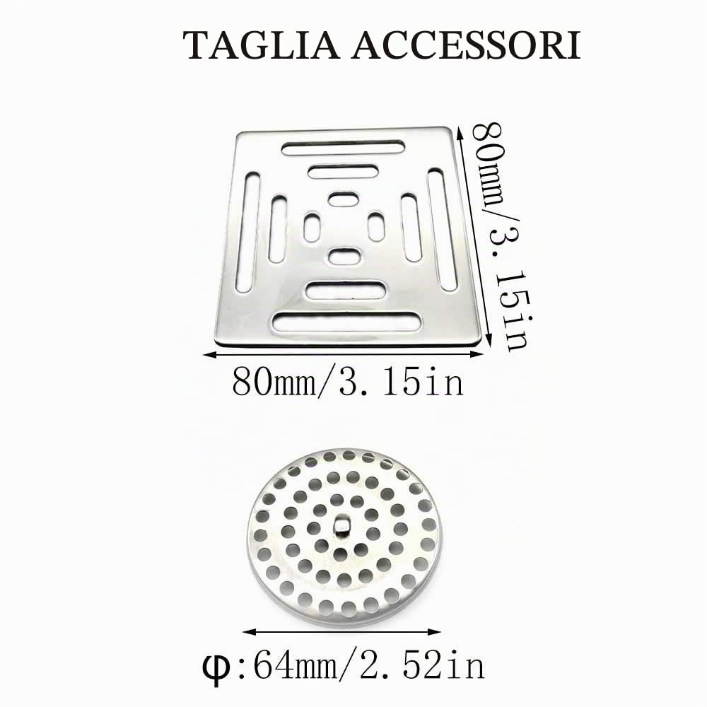 Scarico per doccia quadrato sifone per pavimento antiodore, in acciaio inox scarico del pavimento con filtro per bagno, giardino, 100 mm x 100 mm