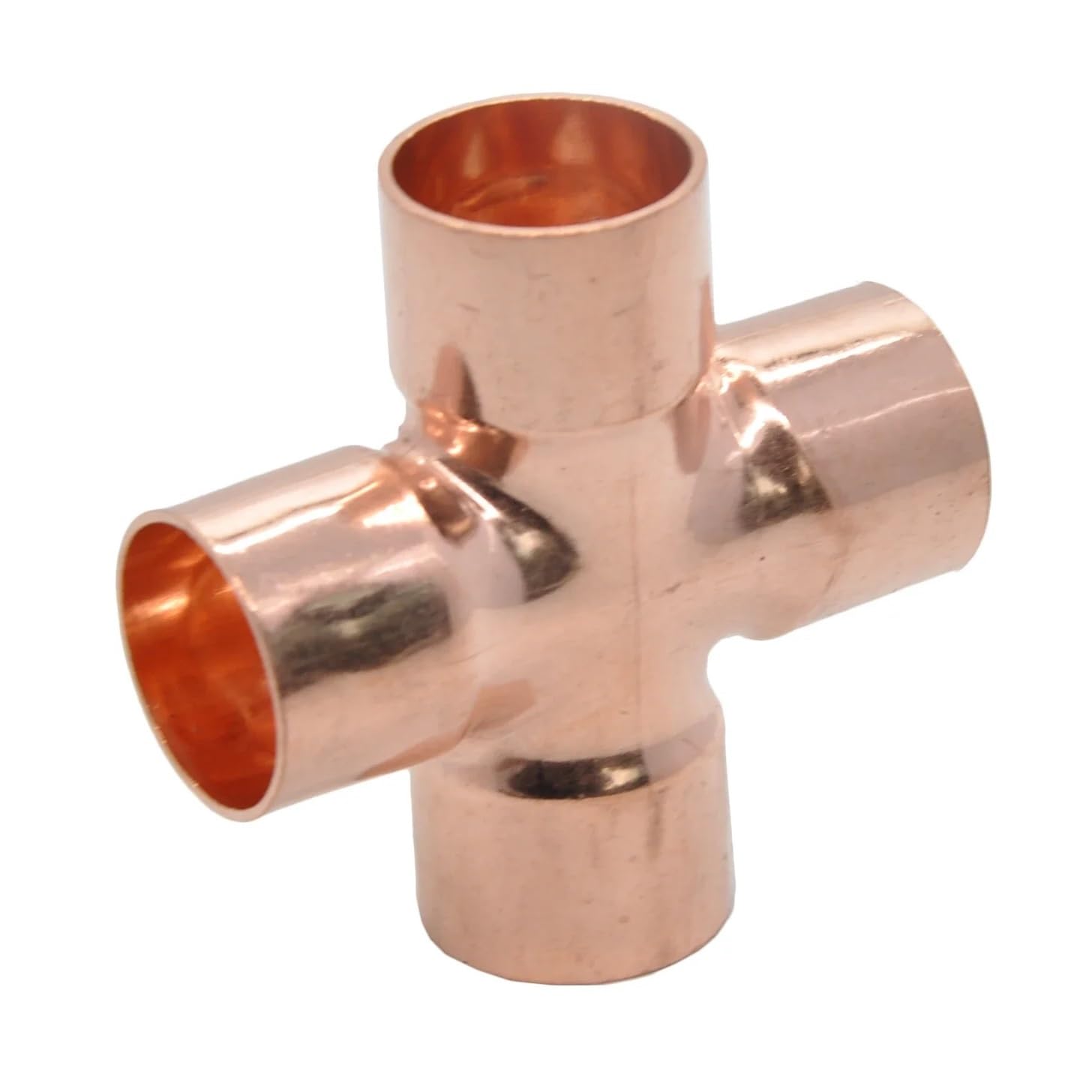 15 16 22 28 35 45mm Copper End Feed Solder Cross 4 Ways Weld Scoket Plumbing Fitting Connector Coupler Splitter Air Conditioner(45mm)