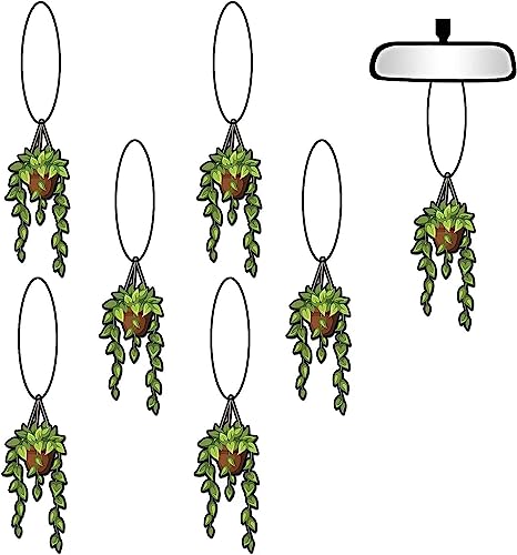 Image of 6 Pcs Plants Car Air Fresheners, Funny Plants Hanging Car Air Fresheners Long Lasting Cute Mirror Scented Hanging Decoration Ornaments Gift Interior Accessories for Men Women