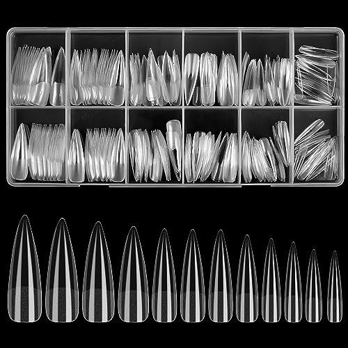KOXXIAMOQ 240 Pcs Clear Stiletto Fake Nail Tips, Soft Gel Full Cover No C Curve Nail Tips for Extensions Press on Nails