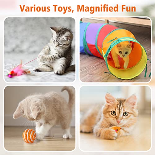 Dorakitten Cat Toys Kitten Toy Tunnel - 20PCS Indoor Interactive Toy Includes - Rainbow Tunnel Feather Teaser Fluffy… - Image 3