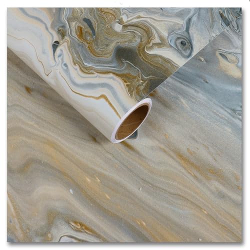 CRE8TIVE Papel tapiz autoadhesivo de vinilo con efecto mármol, papel de contacto autoadhesivo de color azul dorado para cocina, impermeable, para baño, encimera, gabinete, encimera, cubierta de